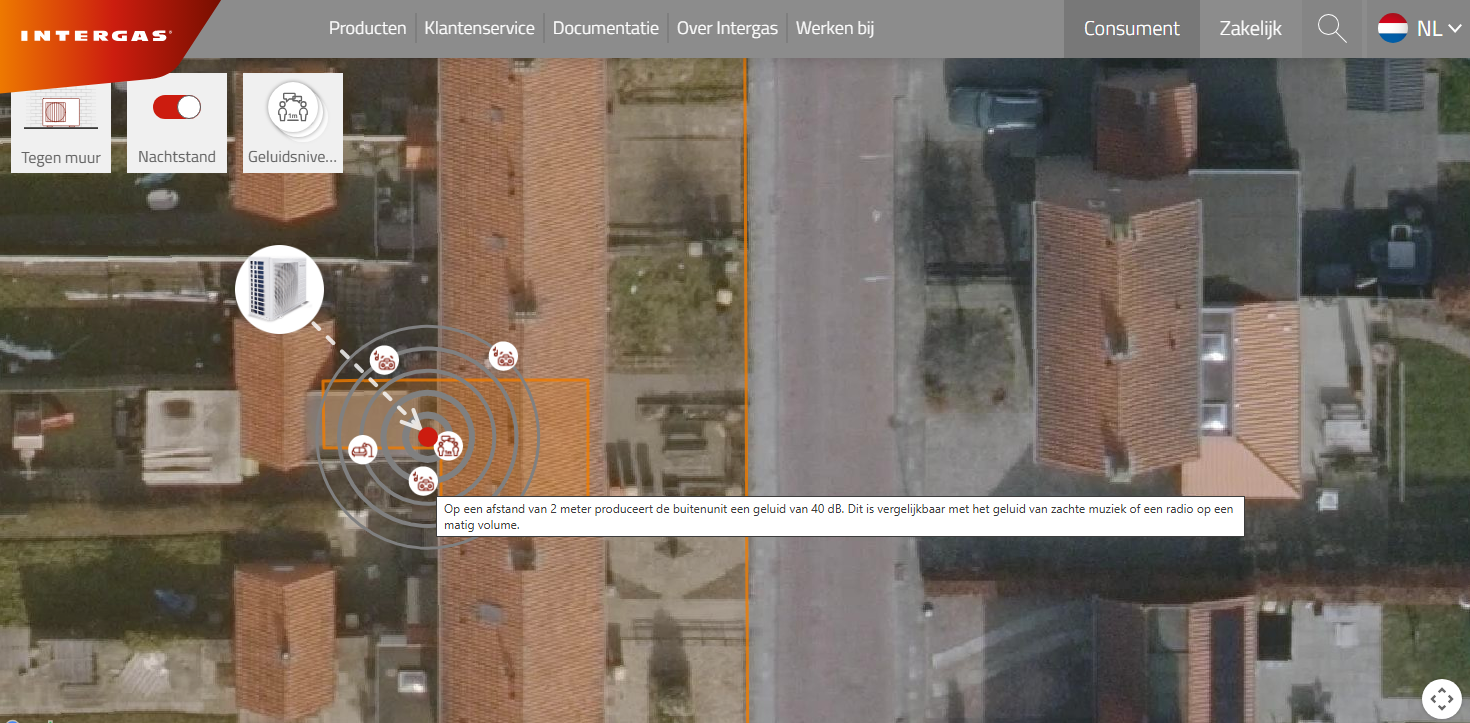 Intergas Xtend geluid normale werking - indicatie 41 dB op 3 meter